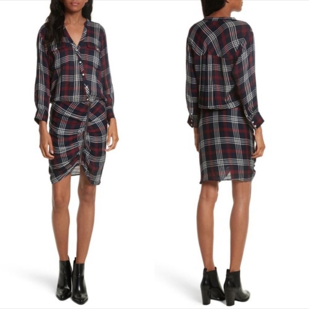 Veronica Beard Plaid Long Sleeve Dress - Red and Blue